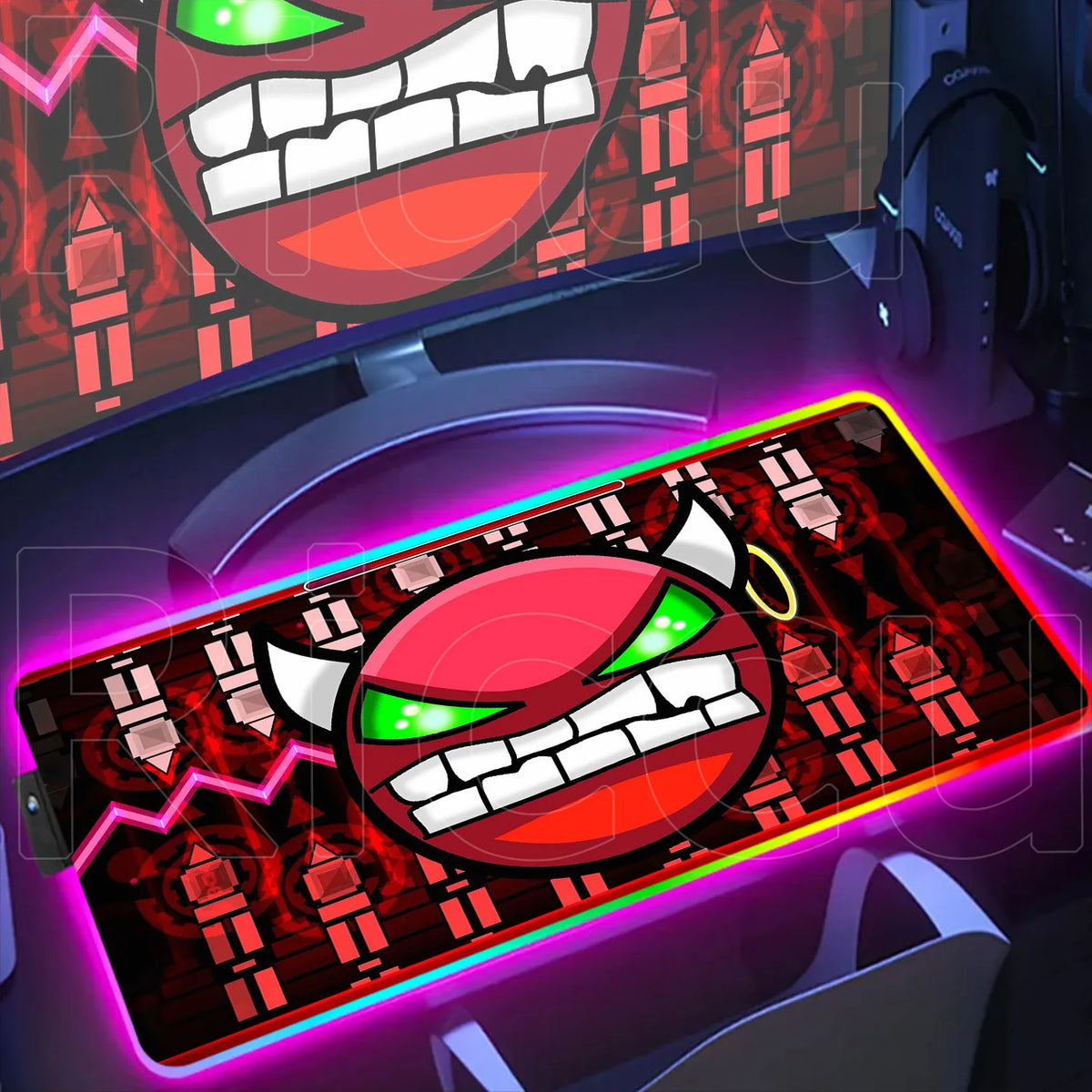 New RGB Mouse Pad Geometry Dash Gaming Desk Mat Laptops Anime Carpet Gamer PC Cabinet Large Gamers Accessories Computer Mousepad
