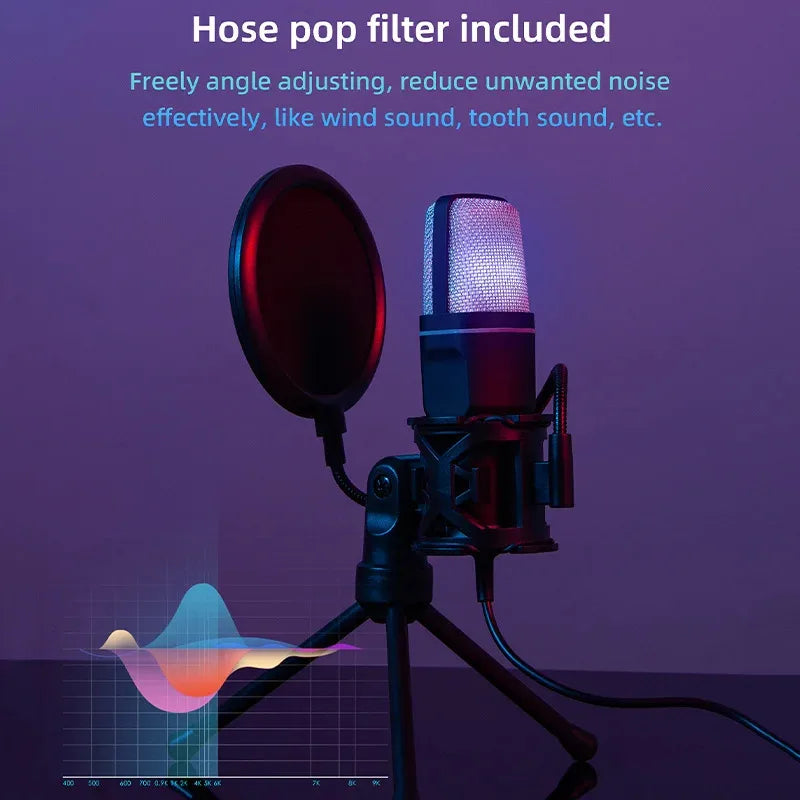 USB Microphone RGB Microfone Condensador Noise Reduction Wire Game Mic for Podcast Recording Studio Streaming Laptop Desktop PC