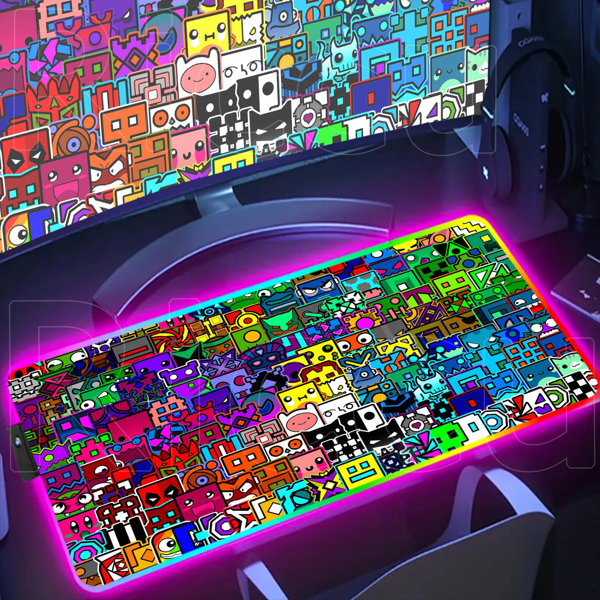 New RGB Mouse Pad Geometry Dash Gaming Desk Mat Laptops Anime Carpet Gamer PC Cabinet Large Gamers Accessories Computer Mousepad