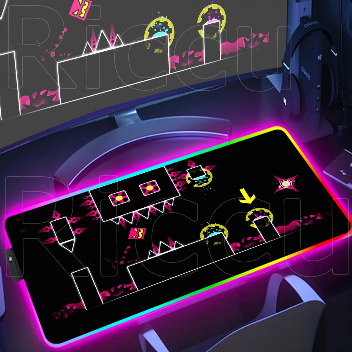 New RGB Mouse Pad Geometry Dash Gaming Desk Mat Laptops Anime Carpet Gamer PC Cabinet Large Gamers Accessories Computer Mousepad