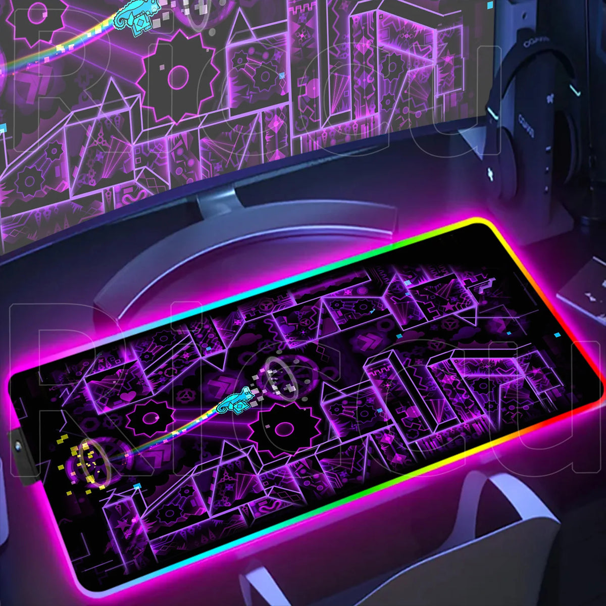 New RGB Mouse Pad Geometry Dash Gaming Desk Mat Laptops Anime Carpet Gamer PC Cabinet Large Gamers Accessories Computer Mousepad