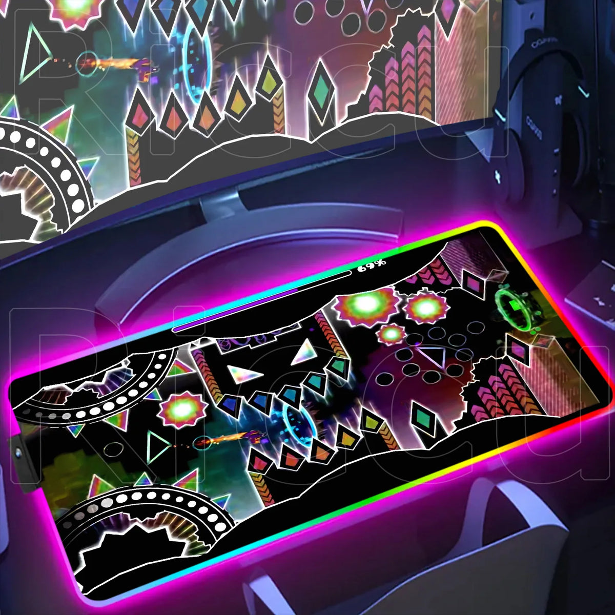 New RGB Mouse Pad Geometry Dash Gaming Desk Mat Laptops Anime Carpet Gamer PC Cabinet Large Gamers Accessories Computer Mousepad