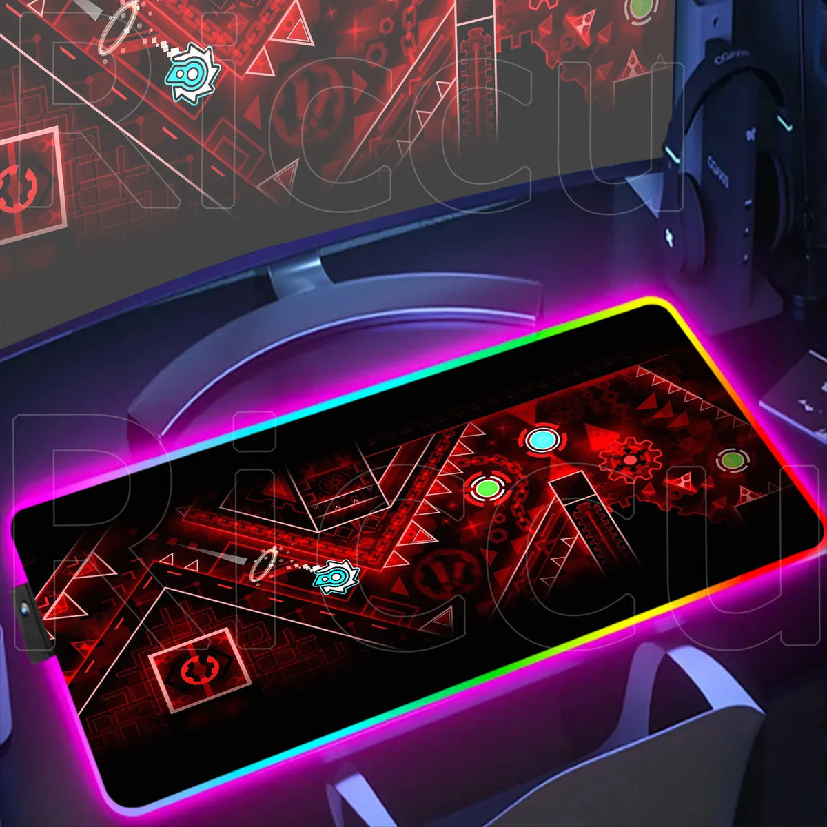 New RGB Mouse Pad Geometry Dash Gaming Desk Mat Laptops Anime Carpet Gamer PC Cabinet Large Gamers Accessories Computer Mousepad